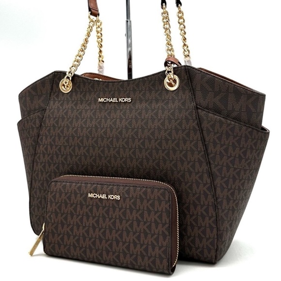 Michael Kors Large Jet Set Travel Chain Shoulder Bag & Flat Phone Case Wallet - Picture 1 of 14